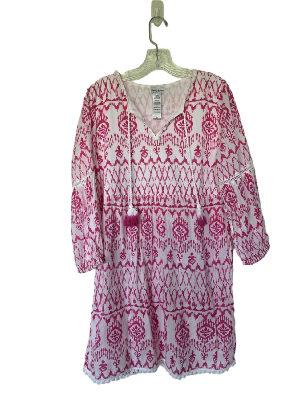 Tommy Bahama 100% Cotton White Pink Printed Swim Coverup Tunic Tribal - Picture 3 of 8